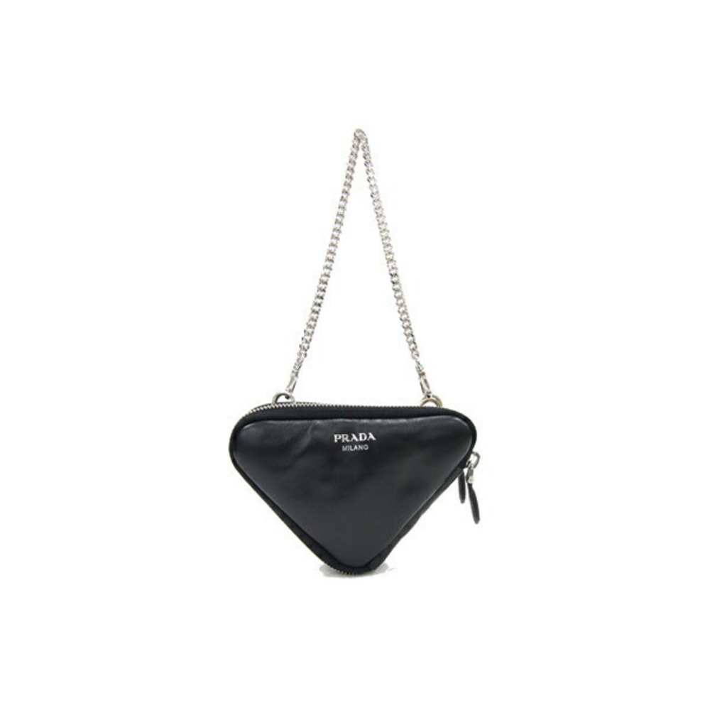 Prada Bag Triangular Triangle Chain Leather Black… - image 2